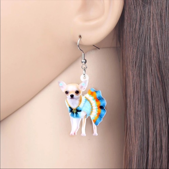 Chihuahua Dress Outfit Ruffles Acrylic Earrings - Picture 4 of 8